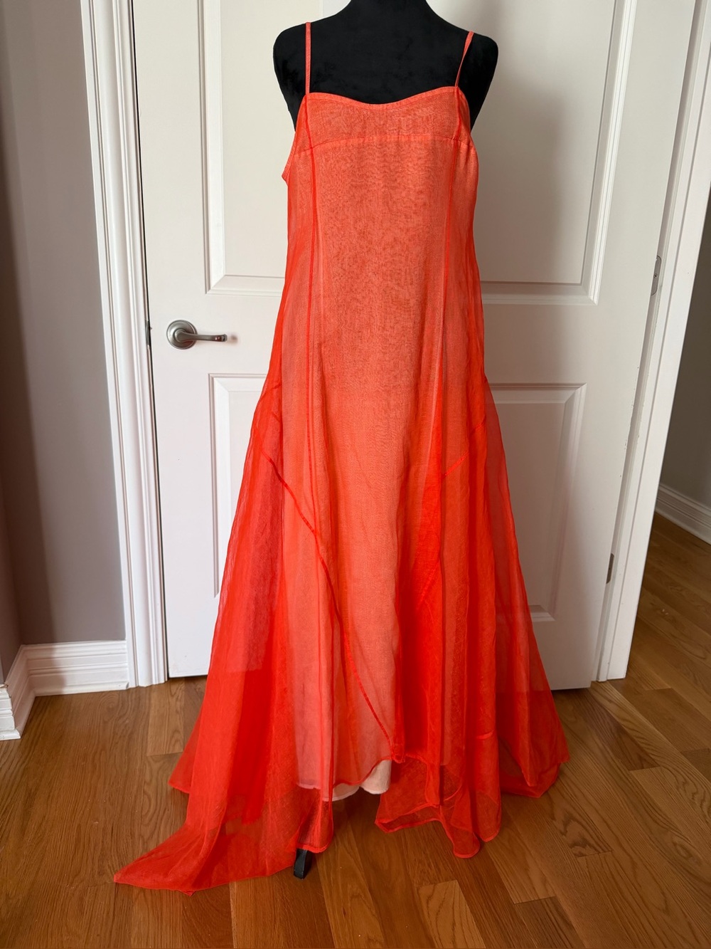 Antik Batik Sz M Orange Sheer Flowing Maxi Slip Dress